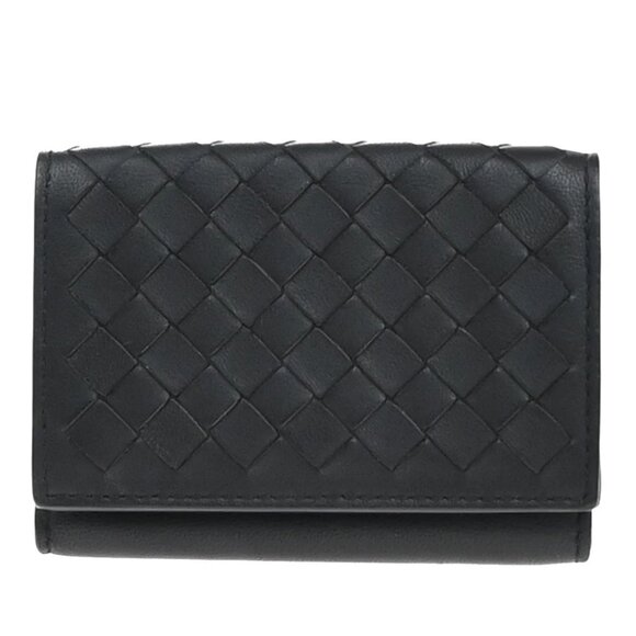 BOTTEGA VENETA INTRECCIATO Trifold Compact Wallet Leather Black Italy - Picture 1 of 13